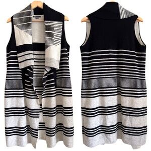 VINCE Wool Cashmere Blend Preppy Striped Open Front Casual Cardigan Vest Size S